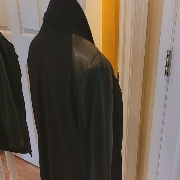 JOSEPH RIBCOFF BLACK CROSSOVER TUNIC WITH FAUX LEATHER TRIM - Picture 3 of 8